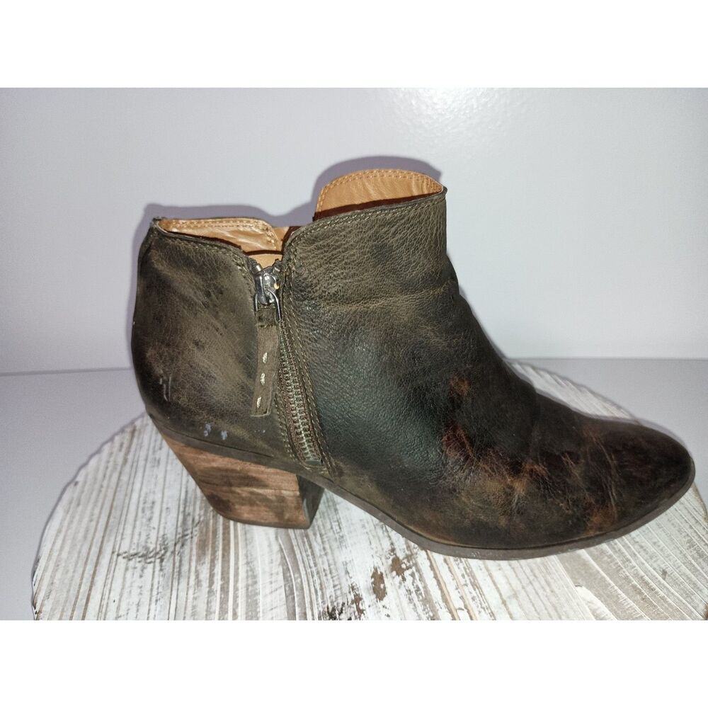 Frye Brown Ankle Booties with Distressed Leather and Side Zipper